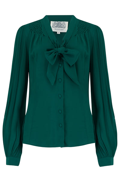 Eva Long Sleeve Blouse in Solid Green, Authentic & Classic 1940s Vintage Style - True and authentic vintage style clothing, inspired by the Classic styles of CC41 , WW2 and the fun 1950s RocknRoll era, for everyday wear plus events like Goodwood Revival, Twinwood Festival and Viva Las Vegas Rockabilly Weekend Rock n Romance The Seamstress Of Bloomsbury