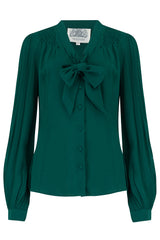 Eva Long Sleeve Blouse in Solid Green, Authentic & Classic 1940s Vintage Style