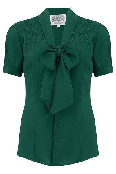 Eva Blouse short sleeve in Green, Authentic & Classic 1940s Vintage Style - True and authentic vintage style clothing, inspired by the Classic styles of CC41 , WW2 and the fun 1950s RocknRoll era, for everyday wear plus events like Goodwood Revival, Twinwood Festival and Viva Las Vegas Rockabilly Weekend Rock n Romance The Seamstress Of Bloomsbury
