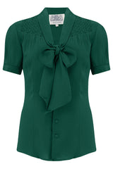 Eva-Bluse mit kurzen Ärmeln in Grün, authentischer und klassischer Vintage-Stil der 1940er Jahre