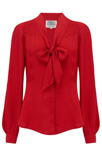 "Eva" Long Sleeve Blouse in 40s Red Authentic & Classic 1940s True Vintage Style - True and authentic vintage style clothing, inspired by the Classic styles of CC41 , WW2 and the fun 1950s RocknRoll era, for everyday wear plus events like Goodwood Revival, Twinwood Festival and Viva Las Vegas Rockabilly Weekend Rock n Romance The Seamstress Of Bloomsbury