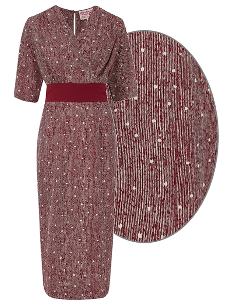 The “Evelyn" Wiggle Dress in Wine Ditzy Print, True Late 40s Early 50s Vintage Style - True and authentic vintage style clothing, inspired by the Classic styles of CC41 , WW2 and the fun 1950s RocknRoll era, for everyday wear plus events like Goodwood Revival, Twinwood Festival and Viva Las Vegas Rockabilly Weekend Rock n Romance Rock n Romance
