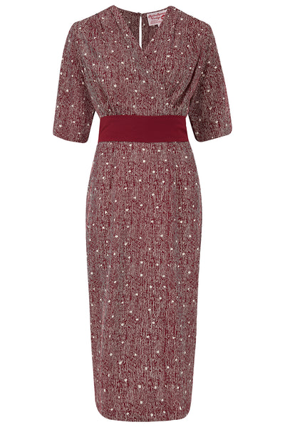 The “Evelyn" Wiggle Dress in Wine Ditzy Print, True Late 40s Early 50s Vintage Style - True and authentic vintage style clothing, inspired by the Classic styles of CC41 , WW2 and the fun 1950s RocknRoll era, for everyday wear plus events like Goodwood Revival, Twinwood Festival and Viva Las Vegas Rockabilly Weekend Rock n Romance Rock n Romance