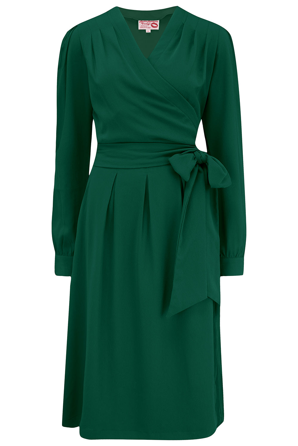 The "Evie" Long Sleeve Wrap Dress in Green, True & Authentic Late 1940s to Early 1950s Vintage Style - True and authentic vintage style clothing, inspired by the Classic styles of CC41 , WW2 and the fun 1950s RocknRoll era, for everyday wear plus events like Goodwood Revival, Twinwood Festival and Viva Las Vegas Rockabilly Weekend Rock n Romance Rock n Romance