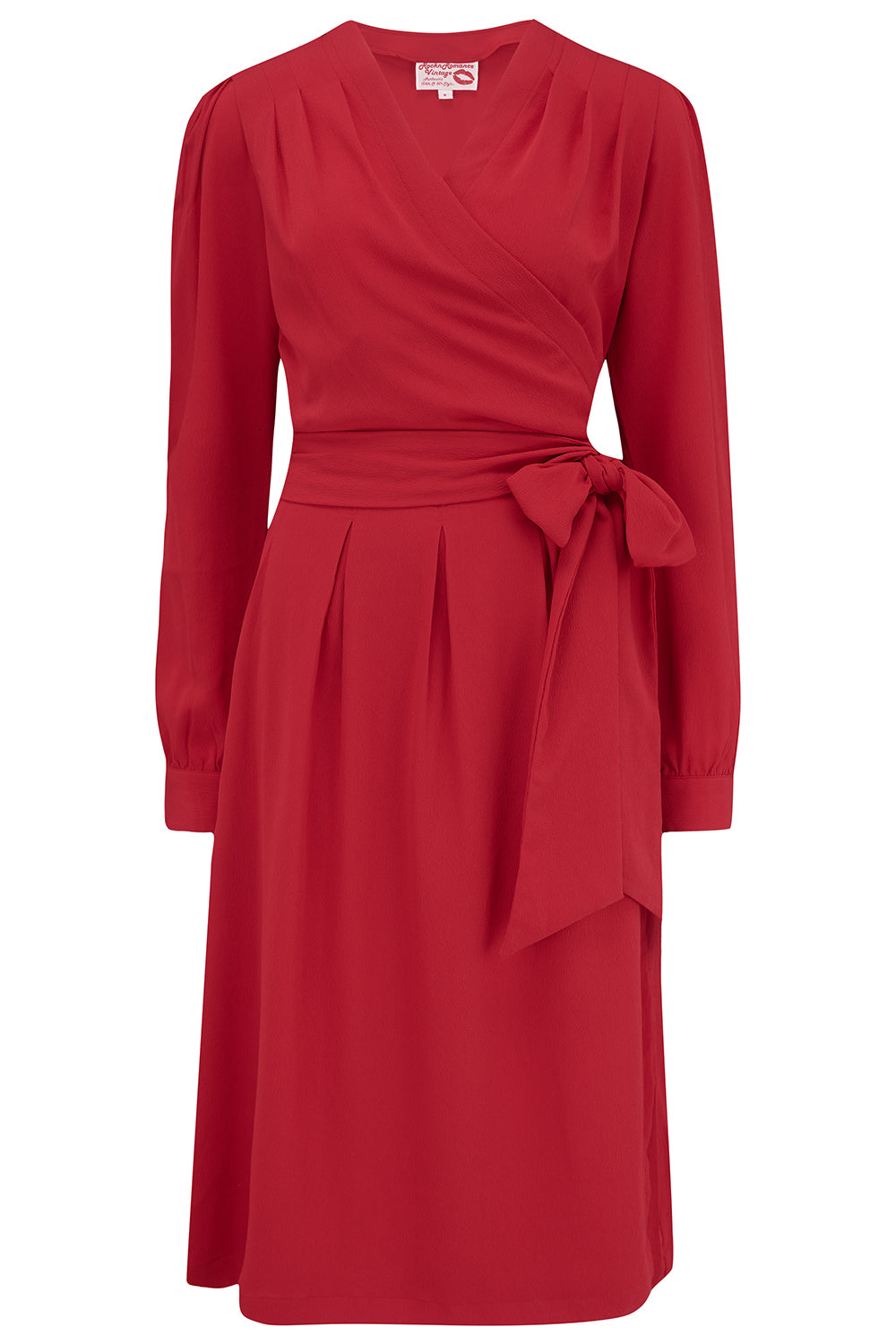 The "Evie" Long Sleeve Wrap Dress in Red, True & Authentic Late 1940s Early 1950s Vintage Style - True and authentic vintage style clothing, inspired by the Classic styles of CC41 , WW2 and the fun 1950s RocknRoll era, for everyday wear plus events like Goodwood Revival, Twinwood Festival and Viva Las Vegas Rockabilly Weekend Rock n Romance Rock n Romance