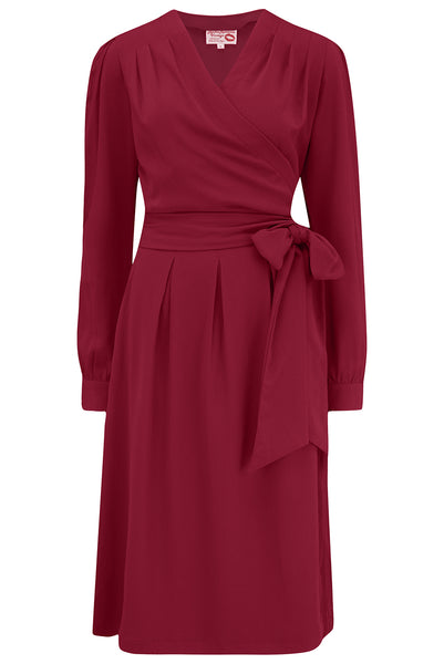 The "Evie" Long Sleeve Wrap Dress in Wine, True & Authentic Late 1940s Early 1950s Vintage Style - True and authentic vintage style clothing, inspired by the Classic styles of CC41 , WW2 and the fun 1950s RocknRoll era, for everyday wear plus events like Goodwood Revival, Twinwood Festival and Viva Las Vegas Rockabilly Weekend Rock n Romance Rock n Romance