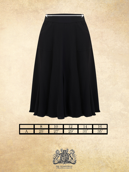 Flare Skirt in Black, Authentic & Classic 1940's Vintage Inspired Style - CC41, Goodwood Revival, Twinwood Festival, Viva Las Vegas Rockabilly Weekend Rock n Romance The Seamstress Of Bloomsbury
