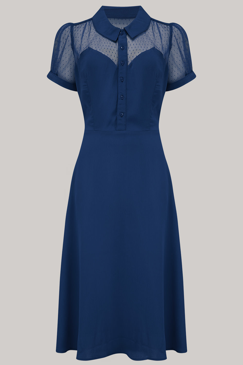 "Florance" Tea Dress in Navy with matching Navy Lace upper, Authentic 1940s true vintage style - True and authentic vintage style clothing, inspired by the Classic styles of CC41 , WW2 and the fun 1950s RocknRoll era, for everyday wear plus events like Goodwood Revival, Twinwood Festival and Viva Las Vegas Rockabilly Weekend Rock n Romance The Seamstress Of Bloomsbury