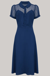 "Florance" Tea Dress in Navy with matching Navy Lace upper, Authentic 1940s true vintage style - CC41, Goodwood Revival, Twinwood Festival, Viva Las Vegas Rockabilly Weekend Rock n Romance The Seamstress Of Bloomsbury