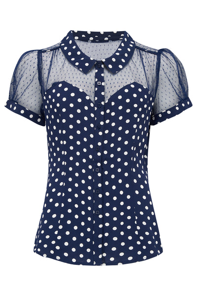 "Florance" Evening Blouse in Navy Polka with Net, Authentic 1940s Vintage Style - CC41, Goodwood Revival, Twinwood Festival, Viva Las Vegas Rockabilly Weekend Rock n Romance The Seamstress Of Bloomsbury