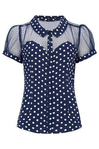 "Florance" Evening Blouse in Navy Polka with Net, Authentic 1940s Vintage Style - CC41, Goodwood Revival, Twinwood Festival, Viva Las Vegas Rockabilly Weekend Rock n Romance The Seamstress Of Bloomsbury