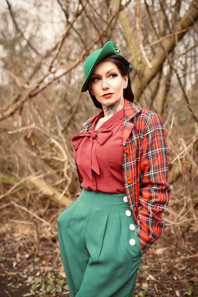 Short 40's "Nicki" Jacket Check in Green/Red Plaid, Authentic & Classic 1940s Vintage Inspired Style - True and authentic vintage style clothing, inspired by the Classic styles of CC41 , WW2 and the fun 1950s RocknRoll era, for everyday wear plus events like Goodwood Revival, Twinwood Festival and Viva Las Vegas Rockabilly Weekend Rock n Romance The Seamstress Of Bloomsbury