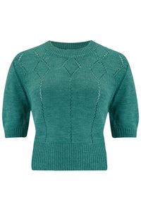 The "Frances" Short Sleeve Pullover Jumper in Aqua Green, Classic 1940s & 50s Vintage Style - True and authentic vintage style clothing, inspired by the Classic styles of CC41 , WW2 and the fun 1950s RocknRoll era, for everyday wear plus events like Goodwood Revival, Twinwood Festival and Viva Las Vegas Rockabilly Weekend Rock n Romance Rock n Romance