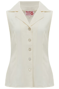 ** Sample Sale ** The "Gladys" Sleeveless Summer Blouse in Antique White, Classic Vintage 1950s Inspired Style - True and authentic vintage style clothing, inspired by the Classic styles of CC41 , WW2 and the fun 1950s RocknRoll era, for everyday wear plus events like Goodwood Revival, Twinwood Festival and Viva Las Vegas Rockabilly Weekend Rock n Romance Rock n Romance
