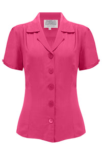 "Grace" Blouse in Raspberry Pink, Authentic & Classic 1940s Vintage Style