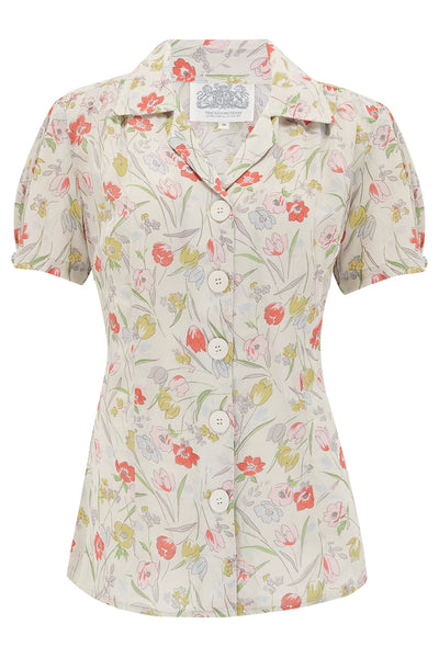 "Grace" Blouse in Georgette Poppy Print, Classic 1940s Vintage Style - True and authentic vintage style clothing, inspired by the Classic styles of CC41 , WW2 and the fun 1950s RocknRoll era, for everyday wear plus events like Goodwood Revival, Twinwood Festival and Viva Las Vegas Rockabilly Weekend Rock n Romance The Seamstress Of Bloomsbury