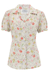 "Grace" Blouse in Georgette Poppy Print, Classic 1940s Vintage Style