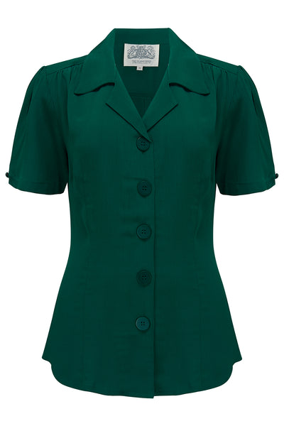 "Grace" Blouse in Vintage Green, Classic 1940s Vintage Style - True and authentic vintage style clothing, inspired by the Classic styles of CC41 , WW2 and the fun 1950s RocknRoll era, for everyday wear plus events like Goodwood Revival, Twinwood Festival and Viva Las Vegas Rockabilly Weekend Rock n Romance The Seamstress Of Bloomsbury