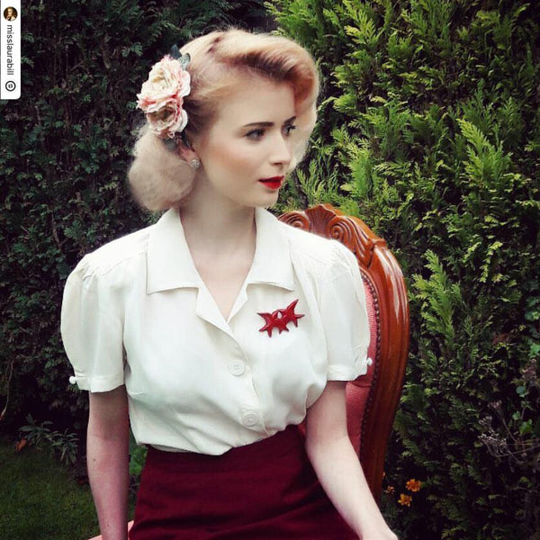 "Grace" Blouse in Cream, Authentic & Classic 1940s Vintage Style - True and authentic vintage style clothing, inspired by the Classic styles of CC41 , WW2 and the fun 1950s RocknRoll era, for everyday wear plus events like Goodwood Revival, Twinwood Festival and Viva Las Vegas Rockabilly Weekend Rock n Romance The Seamstress Of Bloomsbury