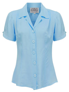 "Grace" Blouse in Powder Blue , Authentic & Classic 1940s Vintage Style - CC41, Goodwood Revival, Twinwood Festival, Viva Las Vegas Rockabilly Weekend Rock n Romance The Seamstress Of Bloomsbury