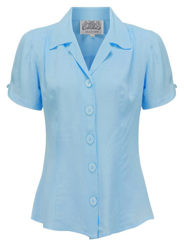 "Grace" Blouse in Powder Blue , Authentic & Classic 1940s Vintage Style - CC41, Goodwood Revival, Twinwood Festival, Viva Las Vegas Rockabilly Weekend Rock n Romance The Seamstress Of Bloomsbury
