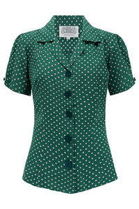 "Grace" Blouse in Green Ditzy Print CC41, Authentic & Classic 1940s Vintage Style - True and authentic vintage style clothing, inspired by the Classic styles of CC41 , WW2 and the fun 1950s RocknRoll era, for everyday wear plus events like Goodwood Revival, Twinwood Festival and Viva Las Vegas Rockabilly Weekend Rock n Romance The Seamstress Of Bloomsbury