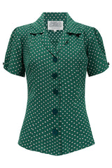 „Grace“-Bluse mit grünem Ditzy-Print CC41, authentischer und klassischer Vintage-Stil der 1940er Jahre