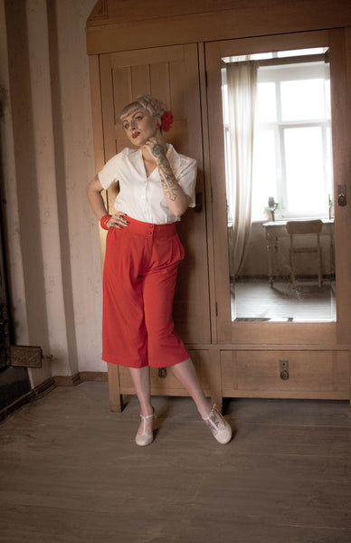 The "Sophia" Palazzo Culottes in Solid Red, Classic & Easy To Wear Vintage Inspired Style - CC41, Goodwood Revival, Twinwood Festival, Viva Las Vegas Rockabilly Weekend Rock n Romance Rock n Romance