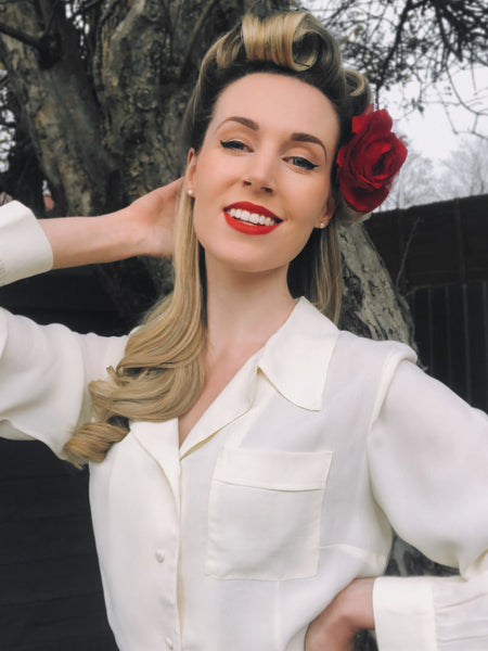 Jacqui Blouse in Cream , Classic 1940s Vintage Inspired Style Day Blouse - CC41, Goodwood Revival, Twinwood Festival, Viva Las Vegas Rockabilly Weekend Rock n Romance The Seamstress Of Bloomsbury