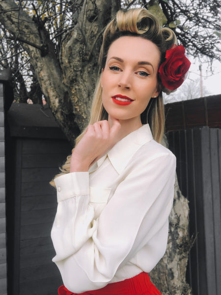 Jacqui Blouse in Cream , Classic 1940s Vintage Inspired Style Day Blouse - CC41, Goodwood Revival, Twinwood Festival, Viva Las Vegas Rockabilly Weekend Rock n Romance The Seamstress Of Bloomsbury
