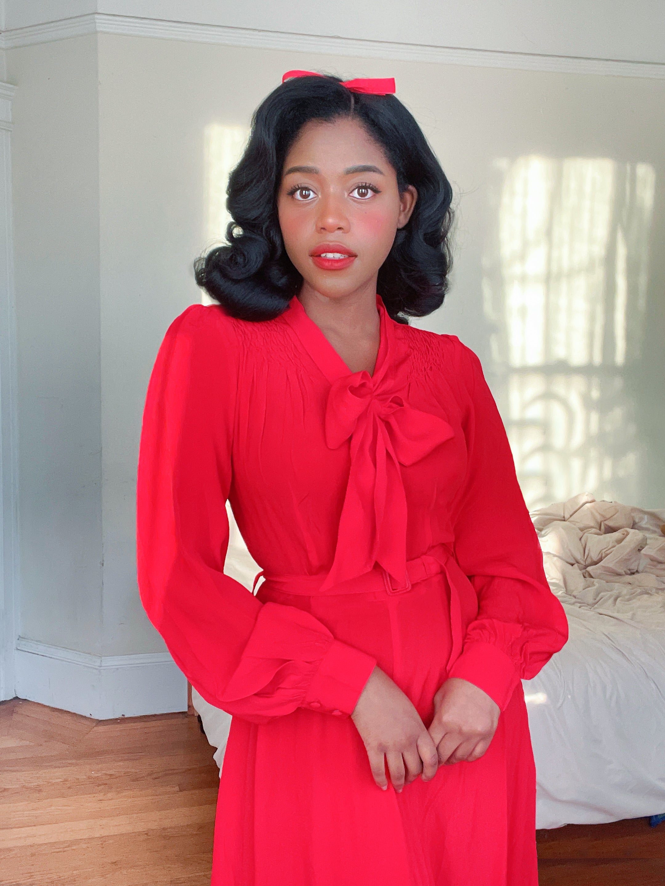 1940s style red dress Mae Tea Dress in Lipstick Red | Vintage 1940s Women's Style
