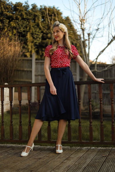 Patricia swing skirt in Navy Blue Classic & Authentic Vintage 1940s Style - True and authentic vintage style clothing, inspired by the Classic styles of CC41 , WW2 and the fun 1950s RocknRoll era, for everyday wear plus events like Goodwood Revival, Twinwood Festival and Viva Las Vegas Rockabilly Weekend Rock n Romance The Seamstress Of Bloomsbury