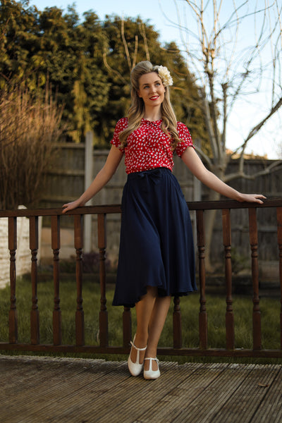 Patricia swing skirt in Navy Blue Classic & Authentic Vintage 1940s Style - True and authentic vintage style clothing, inspired by the Classic styles of CC41 , WW2 and the fun 1950s RocknRoll era, for everyday wear plus events like Goodwood Revival, Twinwood Festival and Viva Las Vegas Rockabilly Weekend Rock n Romance The Seamstress Of Bloomsbury
