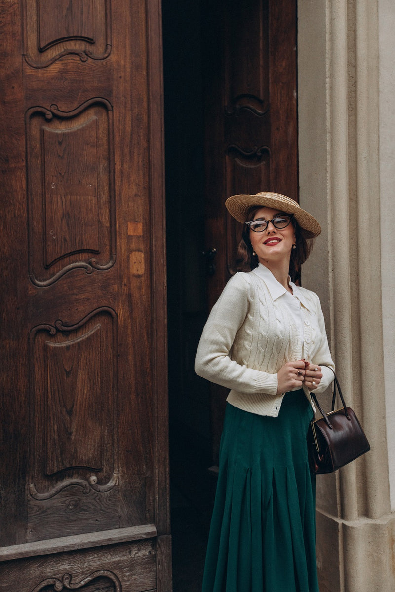Vintage Cable Crop Cardigan - Brick