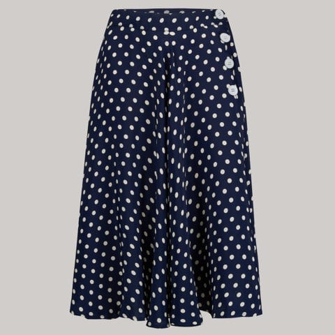 "Isabelle" Skirt in Navy with white polka, Classic & Authentic 1940s Vintage Inspired Style - CC41, Goodwood Revival, Twinwood Festival, Viva Las Vegas Rockabilly Weekend Rock n Romance The Seamstress Of Bloomsbury