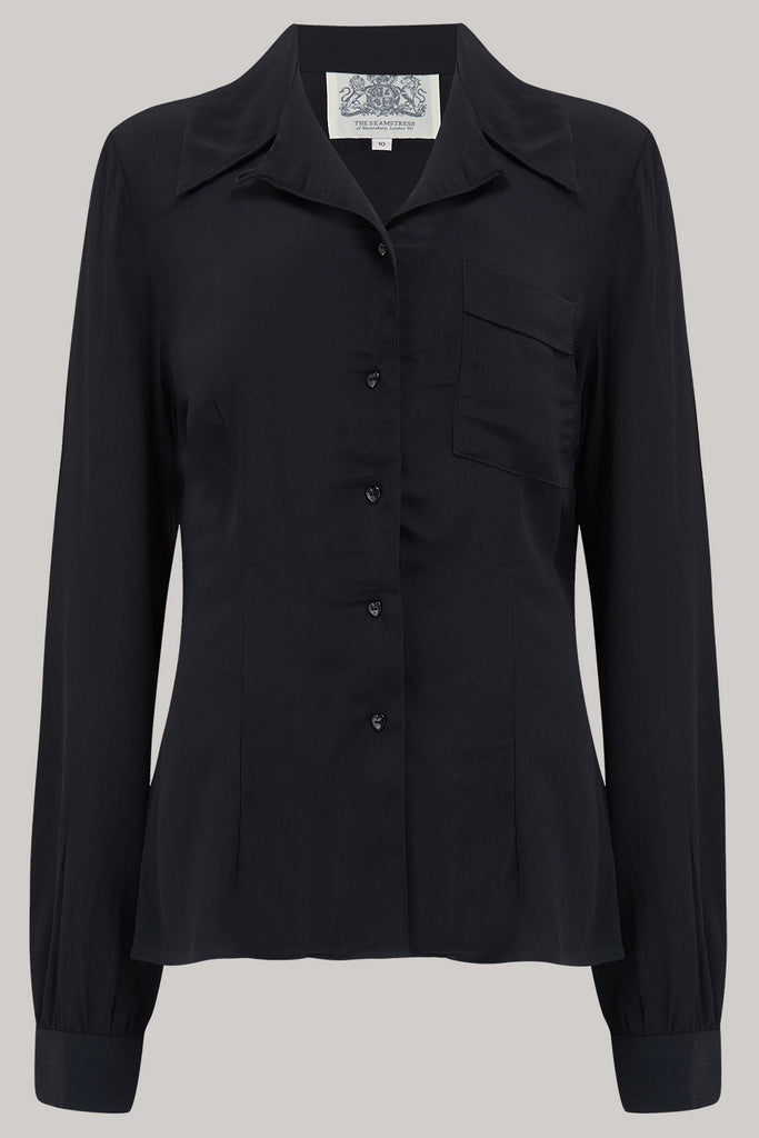 Jacqui Blouse in Black , Classic 1940s Vintage Inspired Style Day Blou ...