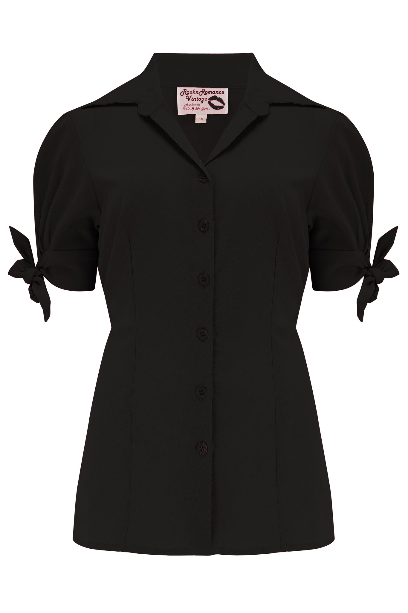 **Sample Sale** The "Jane" Blouse in Solid Black, True & Authentic 1950s Vintage Style - True and authentic vintage style clothing, inspired by the Classic styles of CC41 , WW2 and the fun 1950s RocknRoll era, for everyday wear plus events like Goodwood Revival, Twinwood Festival and Viva Las Vegas Rockabilly Weekend Rock n Romance Rock n Romance