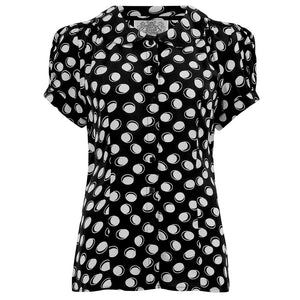 "Jive" Blouse in Black Moonshine, Classic 1940s Vintage Inspired Style - True and authentic vintage style clothing, inspired by the Classic styles of CC41 , WW2 and the fun 1950s RocknRoll era, for everyday wear plus events like Goodwood Revival, Twinwood Festival and Viva Las Vegas Rockabilly Weekend Rock n Romance The Seamstress Of Bloomsbury