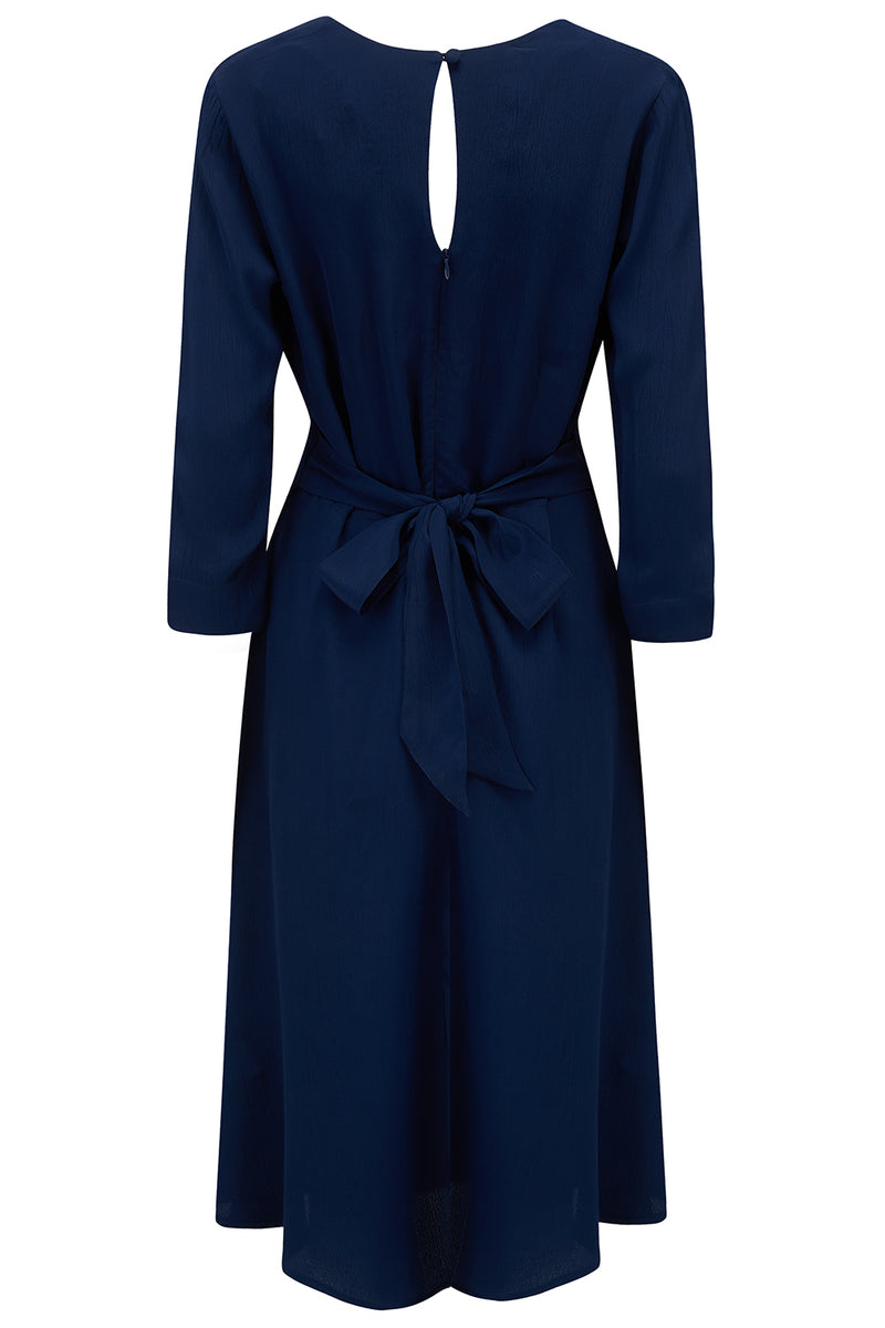 Joyce 1940s Day Dress in Navy Blue, Authentic true vintage style – Rock ...