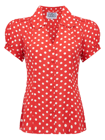 "Judy" Blouse in Red with Polka Spot , Classic 1940s Inspired Style - CC41, Goodwood Revival, Twinwood Festival, Viva Las Vegas Rockabilly Weekend Rock n Romance The Seamstress Of Bloomsbury