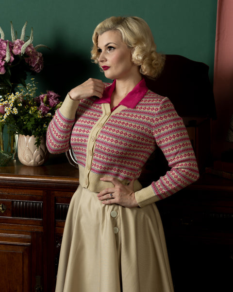 Fair Isle Cardigan in Pinks Mix  , Stunning 1940s True Vintage Style