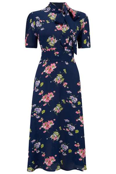 Kathy Dress in Navy Mayflower , A Classic 1940s Inspired sophisticated, True Vintage Style - True and authentic vintage style clothing, inspired by the Classic styles of CC41 , WW2 and the fun 1950s RocknRoll era, for everyday wear plus events like Goodwood Revival, Twinwood Festival and Viva Las Vegas Rockabilly Weekend Rock n Romance The Seamstress of Bloomsbury