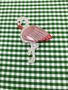 Kitsch Flamingo Acrylic Pin Brooch, Fun Rockabilly Style & Oh So Kitsch, - CC41, Goodwood Revival, Twinwood Festival, Viva Las Vegas Rockabilly Weekend Rock n Romance Rock n Romance