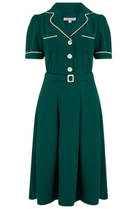The "Kitty" Shirtwaister Dress in Green with Contrast Ric-Rac, True Late 40s Early 1950s Vintage Style - CC41, Goodwood Revival, Twinwood Festival, Viva Las Vegas Rockabilly Weekend Rock n Romance Rock n Romance