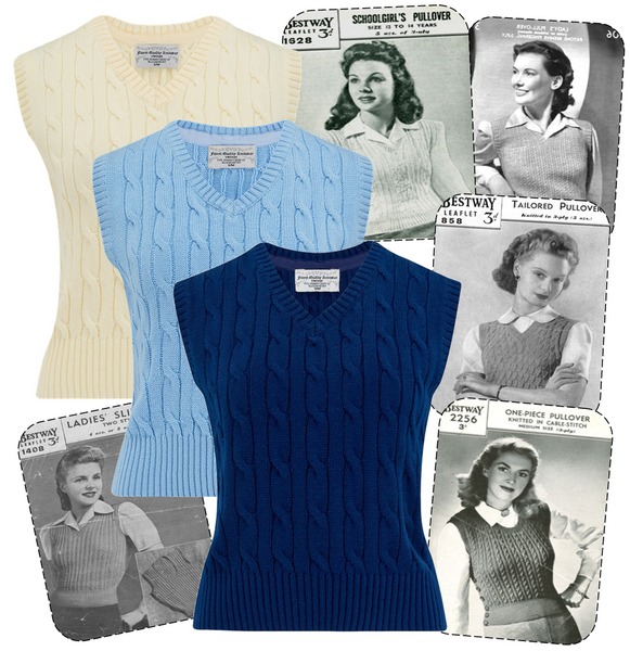Cable Knit Slipover in Sky Blue, Stunning 1940s True Vintage Style - True and authentic vintage style clothing, inspired by the Classic styles of CC41 , WW2 and the fun 1950s RocknRoll era, for everyday wear plus events like Goodwood Revival, Twinwood Festival and Viva Las Vegas Rockabilly Weekend Rock n Romance The Seamstress Of Bloomsbury
