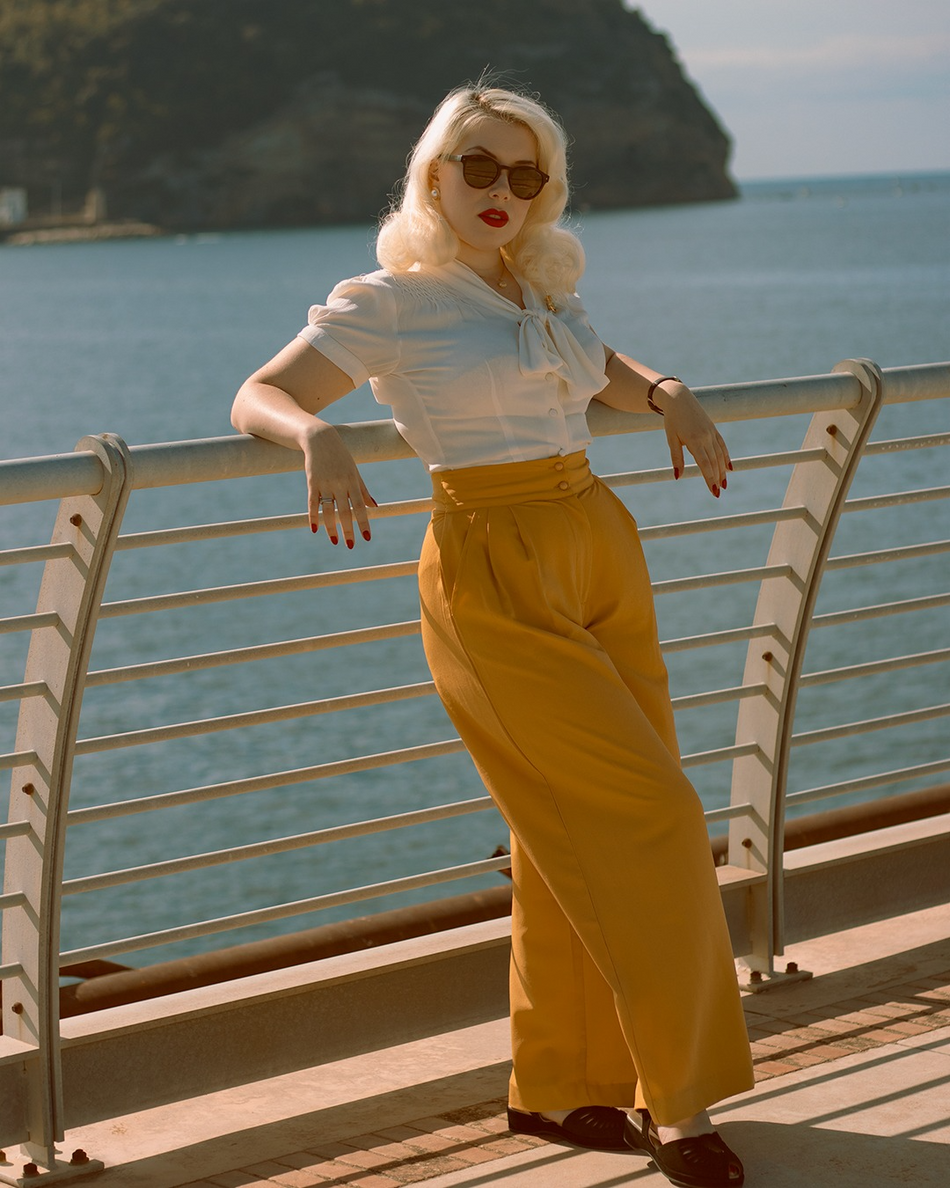Eva Long Sleeve Blouse in Cream, Authentic & Classic 1940s Vintage Style