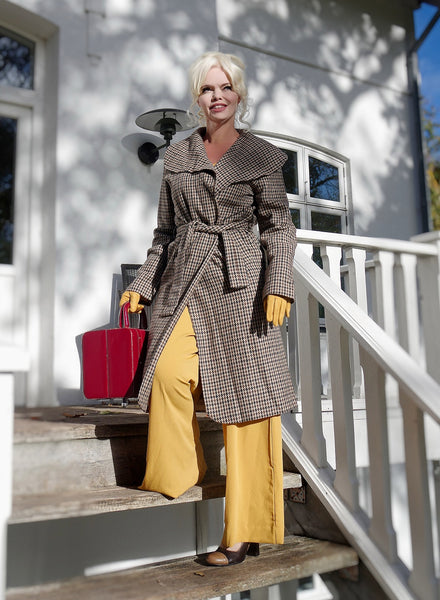 The "Monroe" Wrap Coat in Brown Houndstooth.. True & Authentic Late 1940s, Early 50s Vintage Style - True and authentic vintage style clothing, inspired by the Classic styles of CC41 , WW2 and the fun 1950s RocknRoll era, for everyday wear plus events like Goodwood Revival, Twinwood Festival and Viva Las Vegas Rockabilly Weekend Rock n Romance Rock n Romance