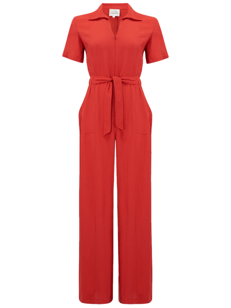 "Lauren" Siren Jump Suit in Solid Red, Classic 1940s Vintage Style - CC41, Goodwood Revival, Twinwood Festival, Viva Las Vegas Rockabilly Weekend Rock n Romance The Seamstress Of Bloomsbury