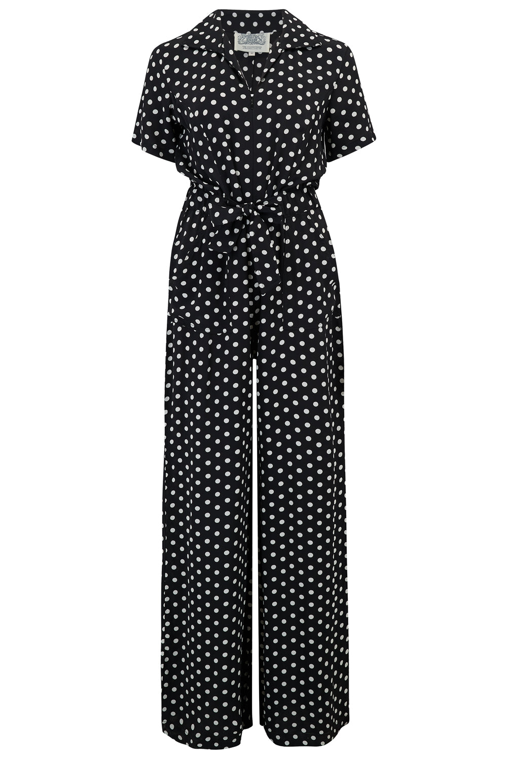 "Lauren" Siren Suit in Black Polka Dot, Authentic & Classic 1940s Style - True and authentic vintage style clothing, inspired by the Classic styles of CC41 , WW2 and the fun 1950s RocknRoll era, for everyday wear plus events like Goodwood Revival, Twinwood Festival and Viva Las Vegas Rockabilly Weekend Rock n Romance The Seamstress Of Bloomsbury