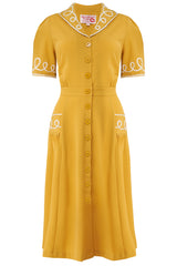 The "Loopy-Lou" Shirtwaister Dress in Mustard with Contrast RicRac, True 1950s Vintage Style